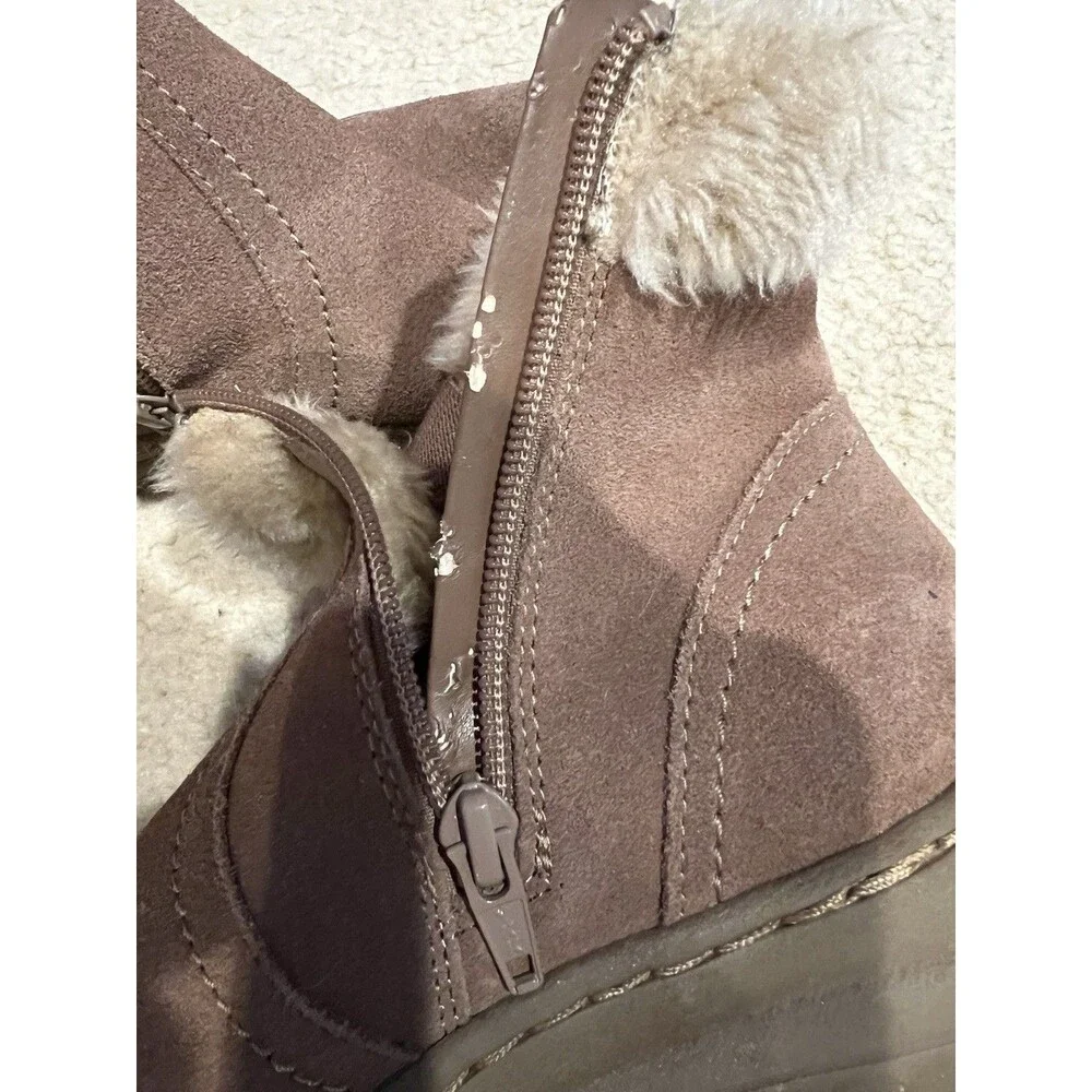 Baretraps Boots Women’s Andee Winter Snow Beige Leather Zip Button Sherpa Size 6